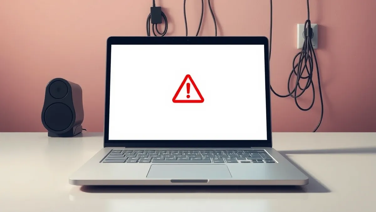 Illustration: A blank laptop screen sits open on a desk, casting a soft glow.