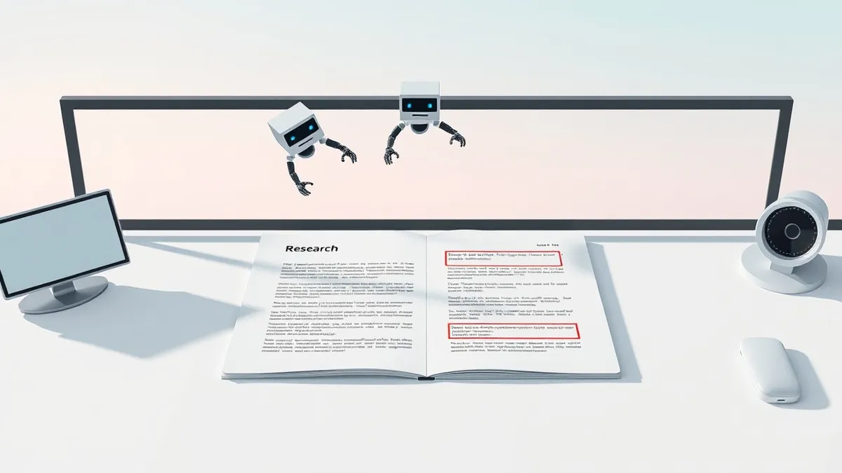 Illustration: A blank white research paper lies flat on a clean desk.