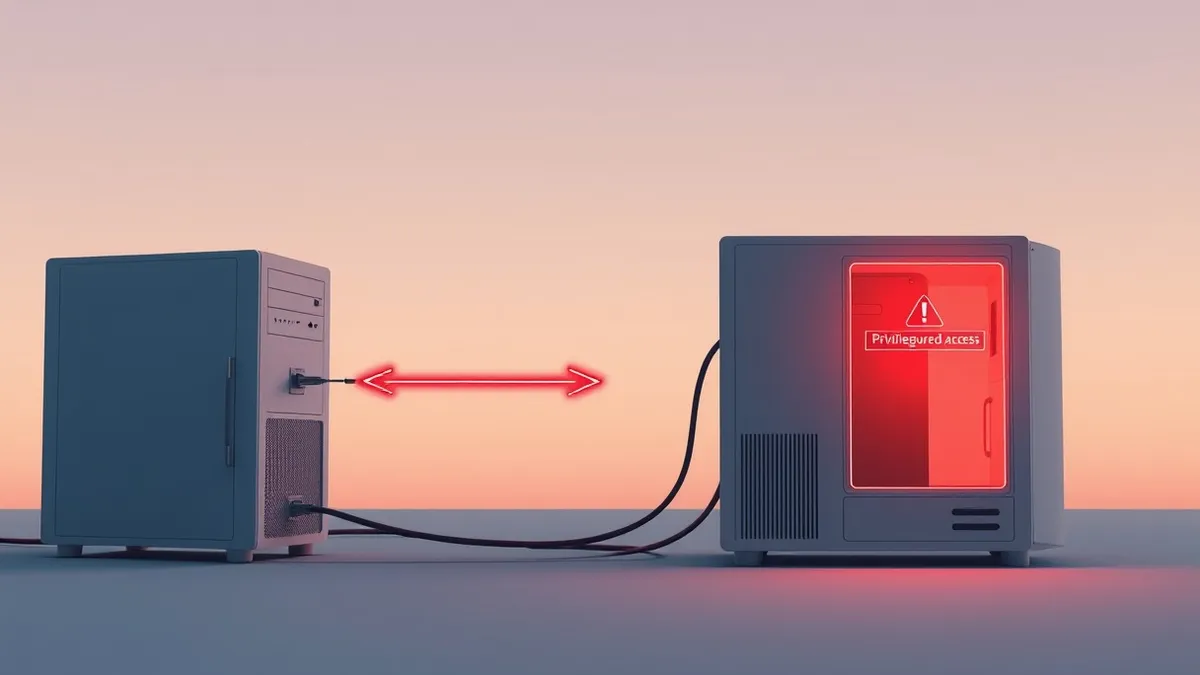 Illustration: A network cable snakes between two blank computer towers.