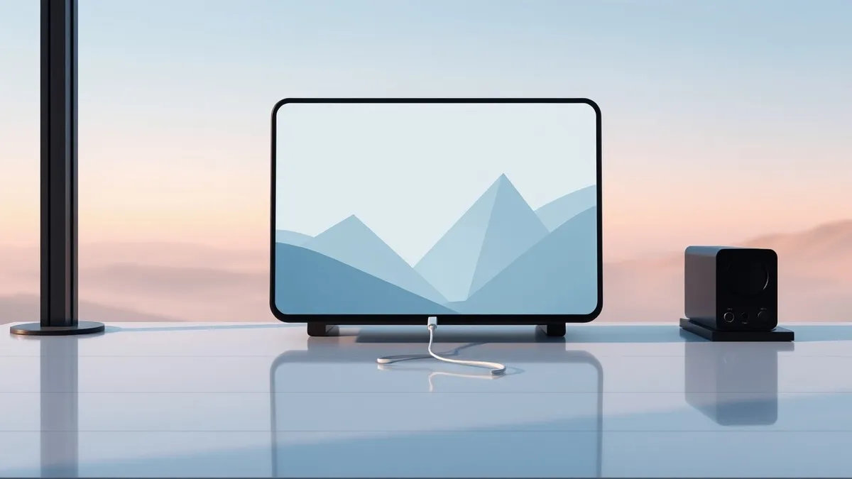 Illustration: A sleek, matte-black security console sits on a polished desk.