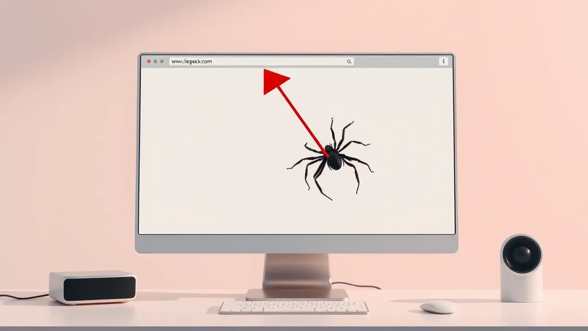 Illustration: A clean white desktop monitor displays a minimalist web browser with an address bar and blank content area.