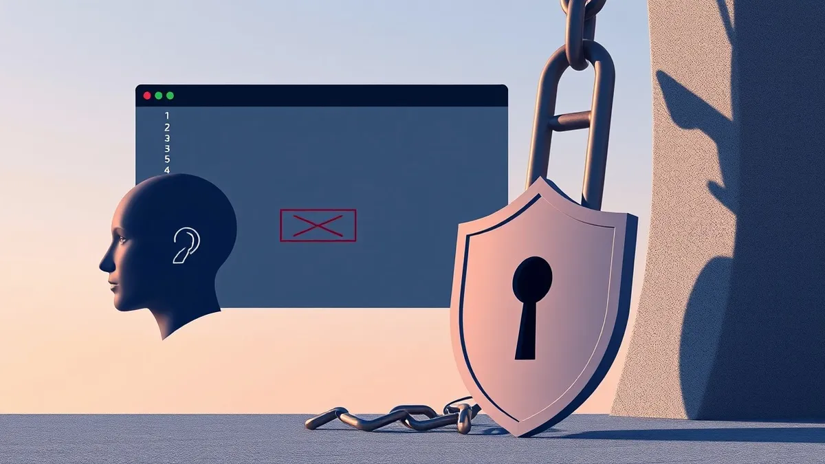 Illustration: A sleek artificial intelligence agent icon floats beside a broken chain link.