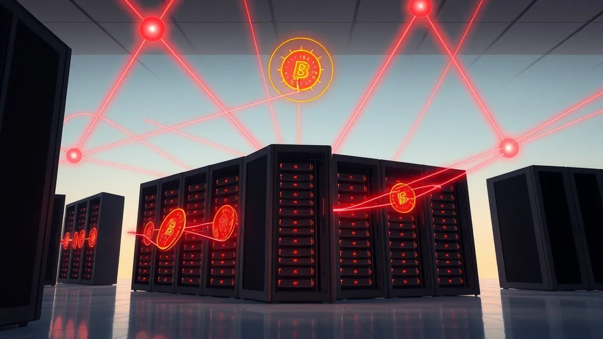 Illustration: A row of black server racks sits in a cool room.