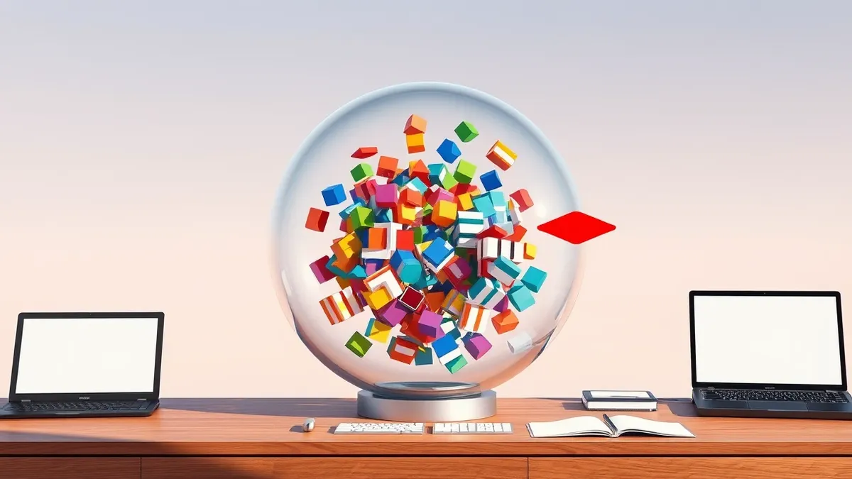 Illustration: A large, translucent glass sphere sits on a wooden desk, representing an AI model.