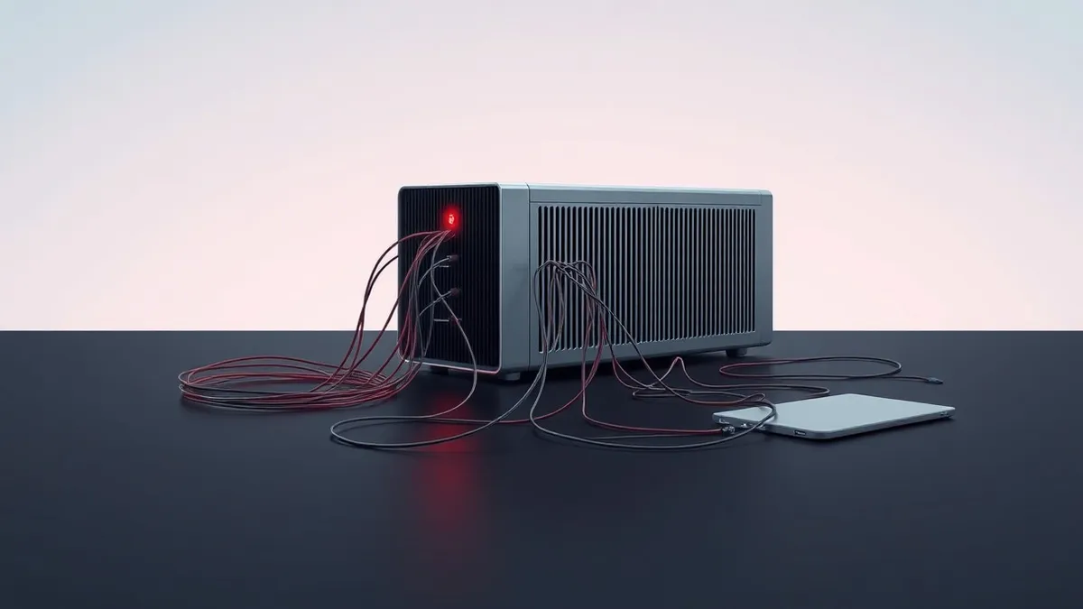 Illustration: A sleek, silver server node sits isolated on a dark surface, its single status light glowing an urgent, pulsing red.