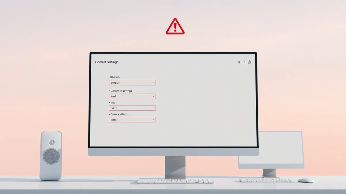 Illustration: A generic desktop monitor displays a blank content management interface with several empty configuration boxes highlighted in red.