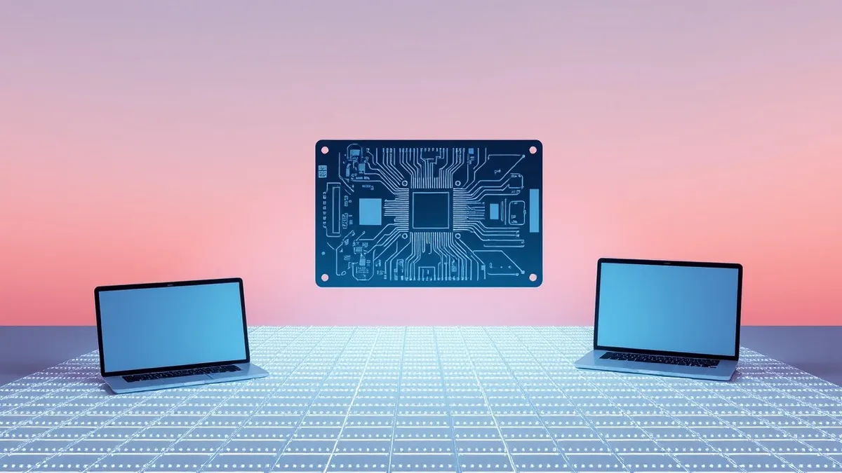 Illustration: A sleek digital model of a circuit board floats above a glowing grid, with soft light scanning its pathways to reveal subtle structural flaws.