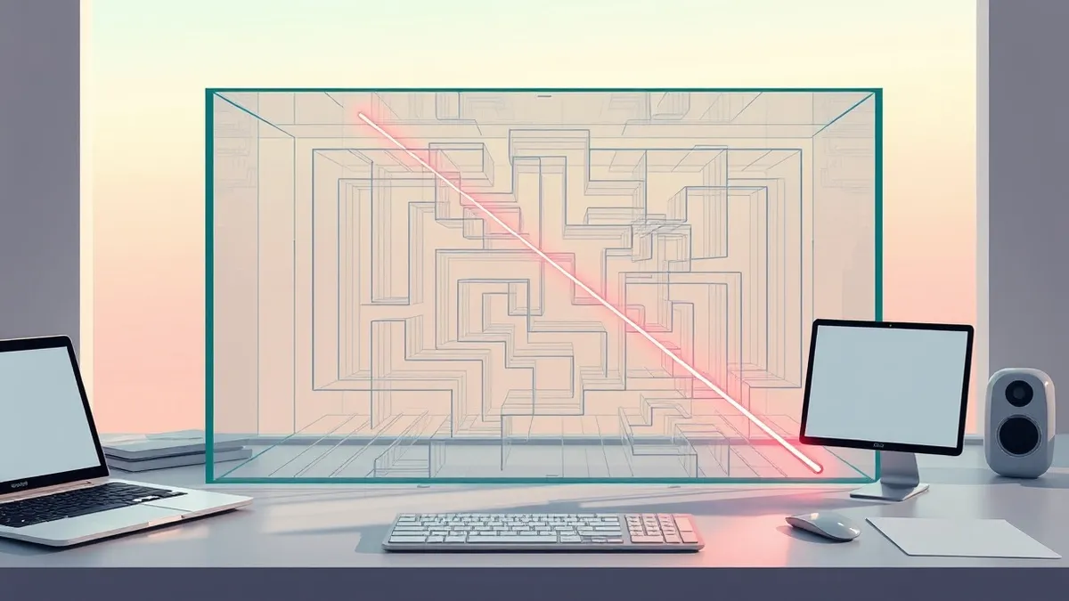 Illustration: A transparent glass maze sits on a sleek desk, filled with intricate pathways and hidden dead ends.