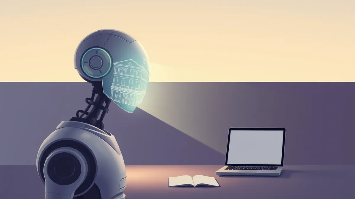 Illustration: A glowing robotic head projects a beam of light onto a wall.