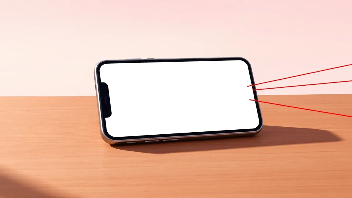 Illustration: A sleek smartphone rests on a wooden desk, its screen displaying a blank, minimalist interface with subtle abstract shapes.