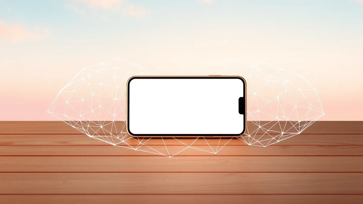 Illustration: A smartphone sits on a wooden desk displaying a blank messaging interface.