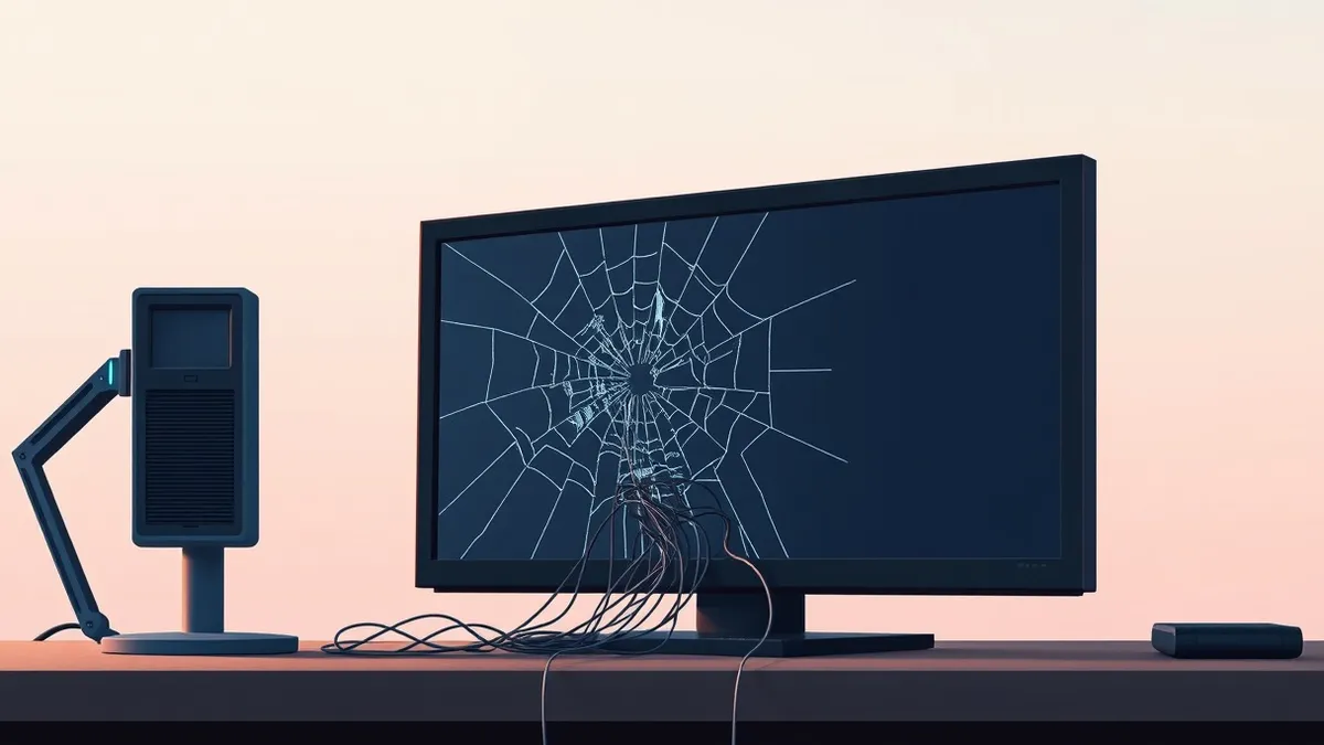 Illustration: A sleek black server box sits on a desk, its single blue status light flickering erratically.